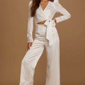 White satin jumpsuit